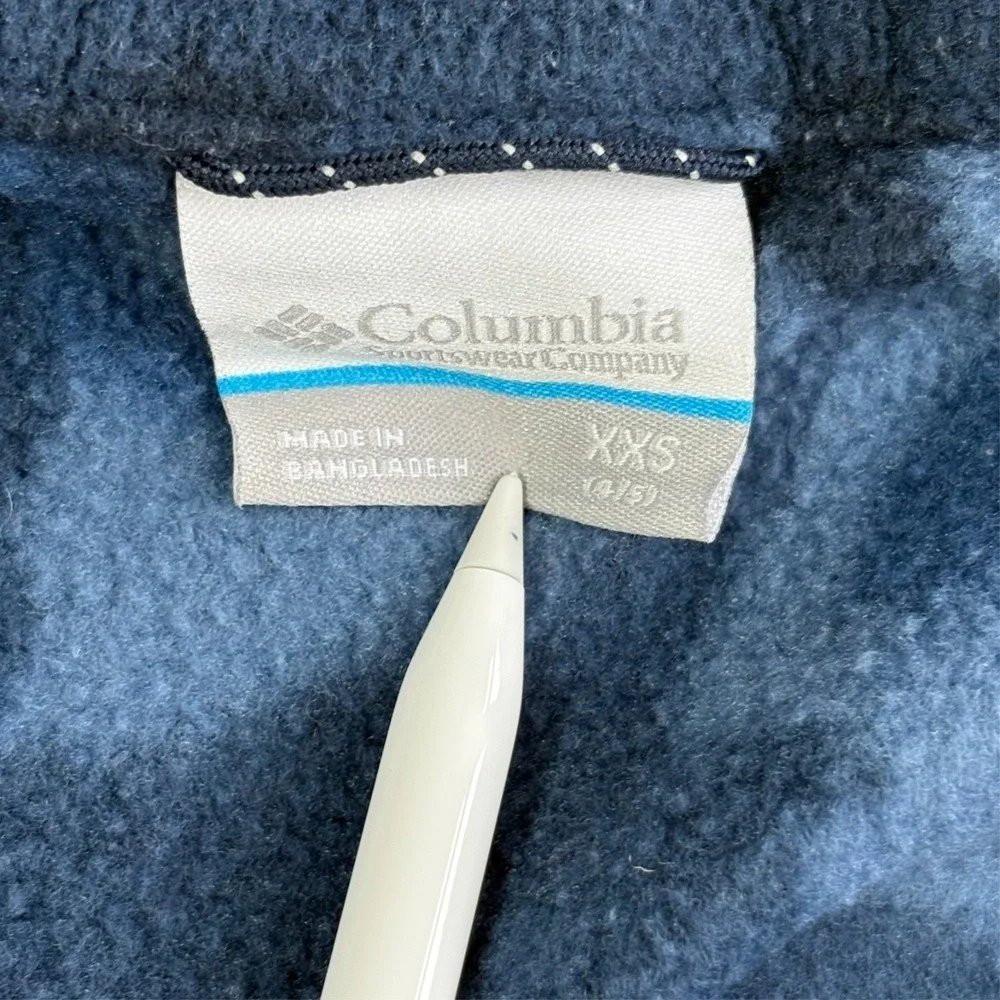 Columbia Fleece Jacket Youth XXS 4/5 Full Zip Blue Camo Pockets Logo Fall Coat